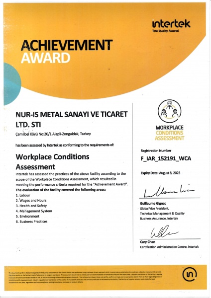 WCA Intertek Workplace Conditions Assesment Achievement Award