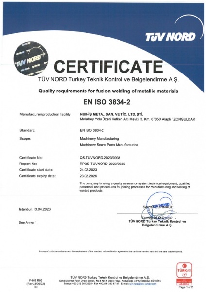 ISO 3834-2 Welding Certificate has Renewed