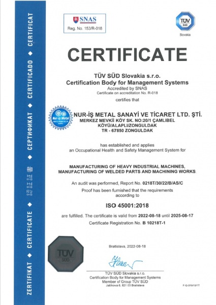 TS EN ISO 45001:2018 Occupational Health and Safety Management System
