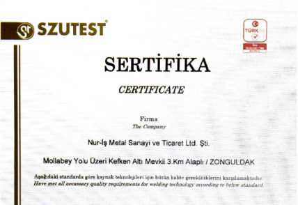 TS EN ISO 3834-2 Welding Certificate